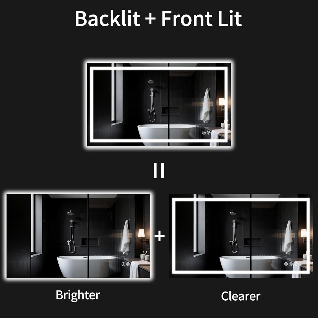 55"x30" LED Bathroom Mirror with Lights, Dimmable .Anti-Fog .Bathroom Vanity Mirror for Wall, Backlit + Front Lit, Memory Function, Shatter-Proof .Tempered Glass
