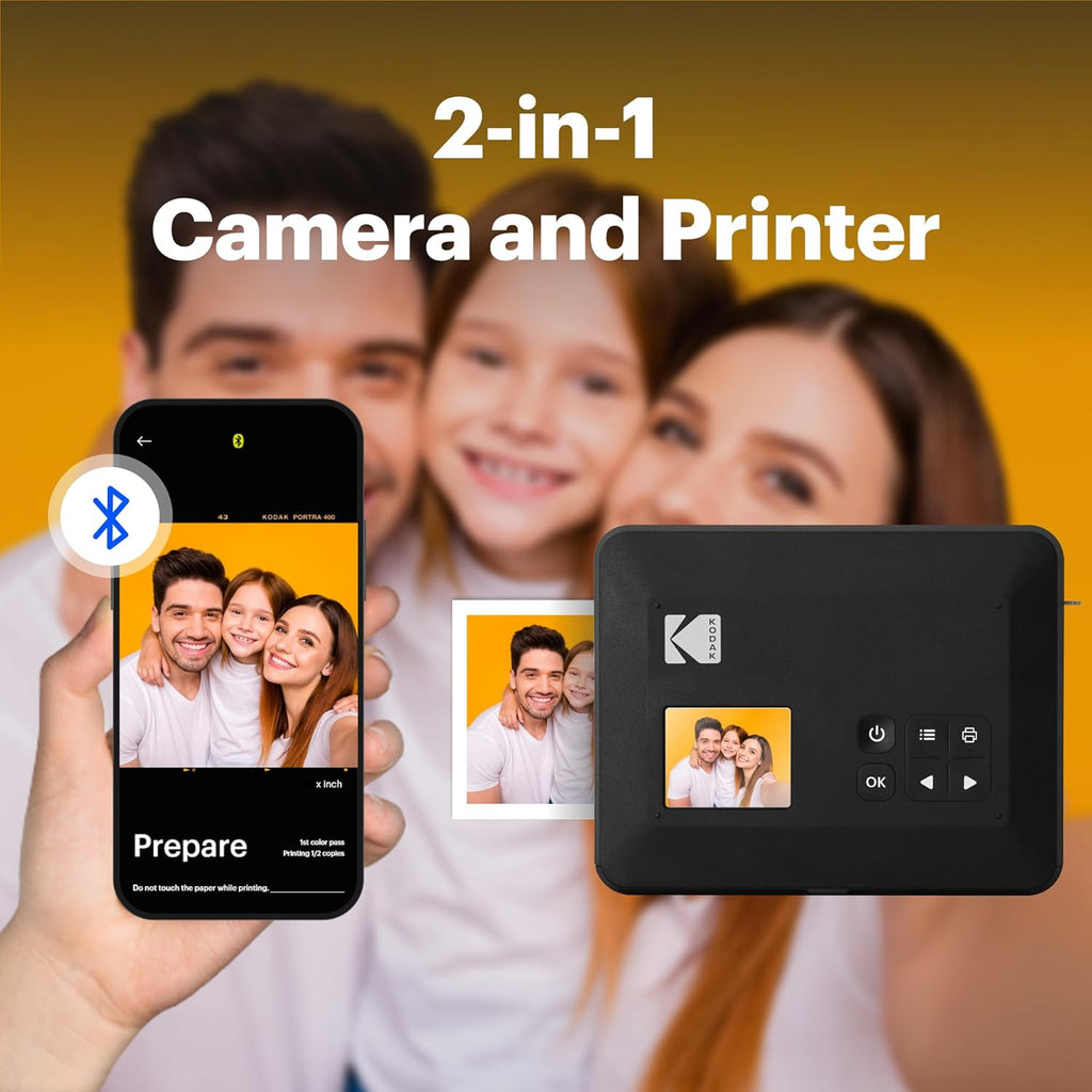 KODAK Mini Shot 3 Retro 3x3” Instant Digital Camera & Photo Printer, 98 Sheets, 2-in-1 Portable Print Camera, Bluetooth Smartphone Printer for iOS & Android, 4PASS Dye Sublimation, White