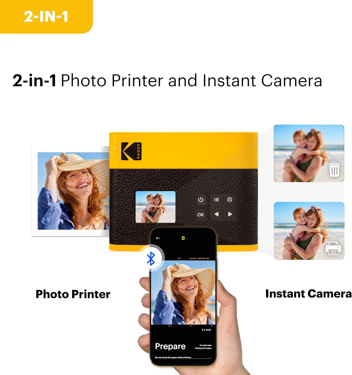 KODAK Mini Shot 3 ERA 3x3” Instant Digital Camera & Photo Printer, 38 Sheets, 2-in-1 Portable Print Camera, Bluetooth Smartphone Printer for iPhone & Android, 4PASS Dye Sublimation, Yellow