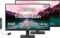 Lenovo ThinkVision 24" FHD IPS Monitor w/ 4ms Response Time, 100 Hz Refresh Rate, Flicker Free, Anti-Glare, VESA Mount (100mm), HDMI & DKZ USB Port Expander, Black 2 Pack
