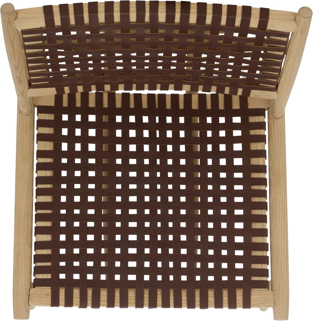 Safavieh Home Collection Soleil Natural and Cognac Leather Woven Accent Chair