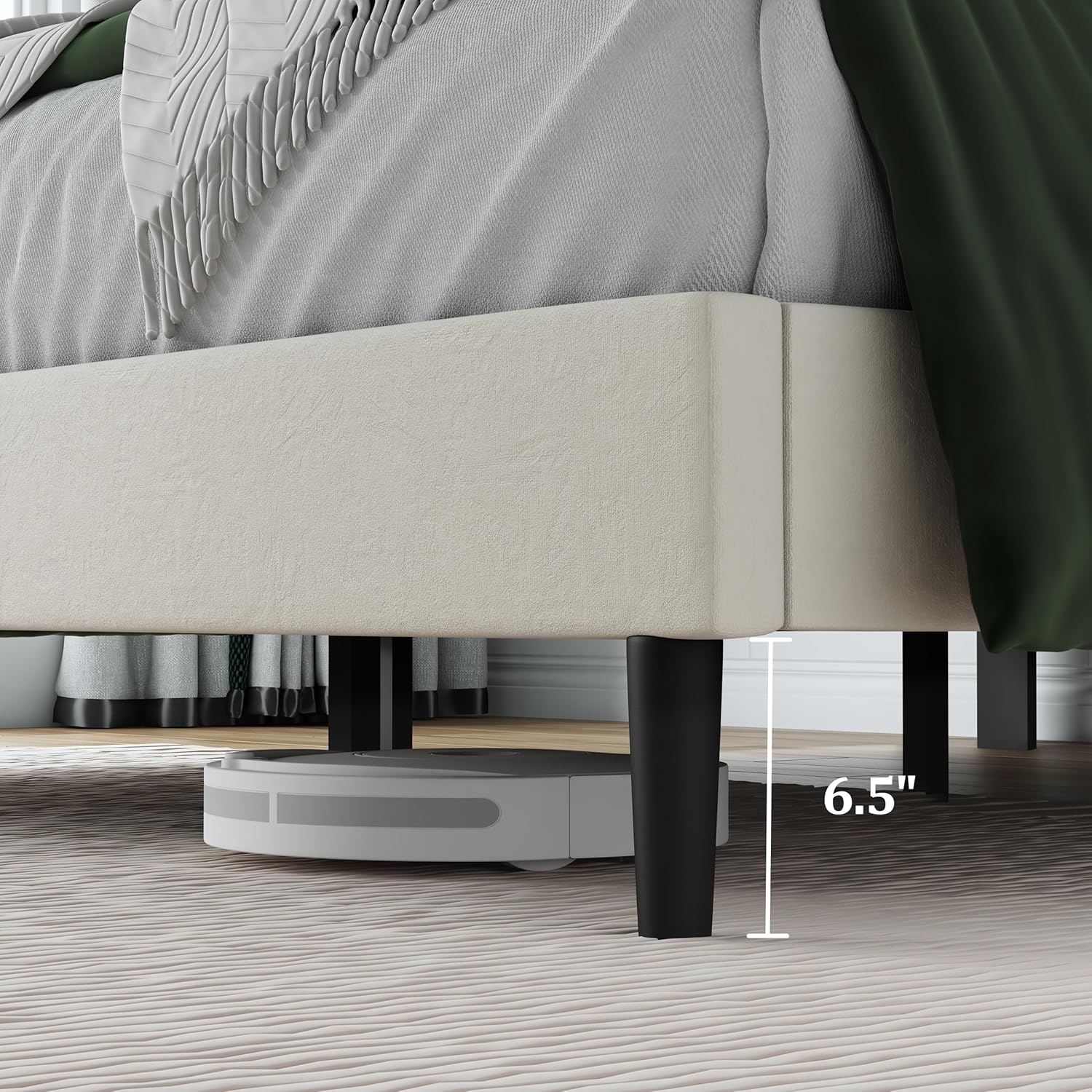 Full Size Bed Frame, Full Size Platform Bed Frame with Headboard, Upholstered Headboard, Sturdy Wooden Slats, Noiseless No Box Spring Required, Easy to Assemble, Beige