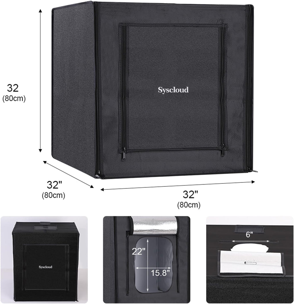 Photo Studio Light Box, 32"x32" Professional Dimmable Shooting Tent Kit with 210 LEDs Lights & 4 Color Backgrounds for Product Photography