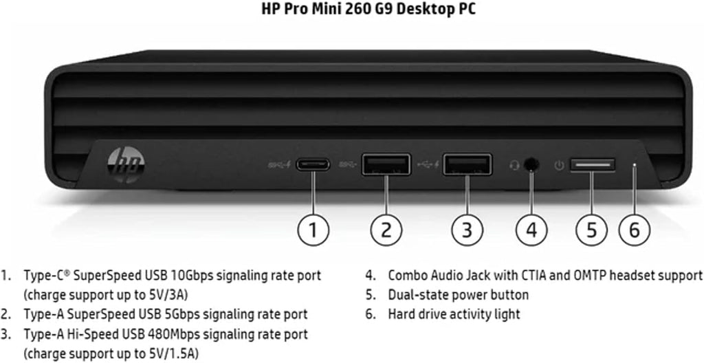 HP 260 G9 Mini Pro Desktop Computer, Intel i3-1315U, 16GB RAM, 512GB NVMe SSD, 2- Monitor Support 4K, HDMI, VGA, USB Type-C, WiFi 6, Bluetooth 5.3, Windows 11 Pro, Black