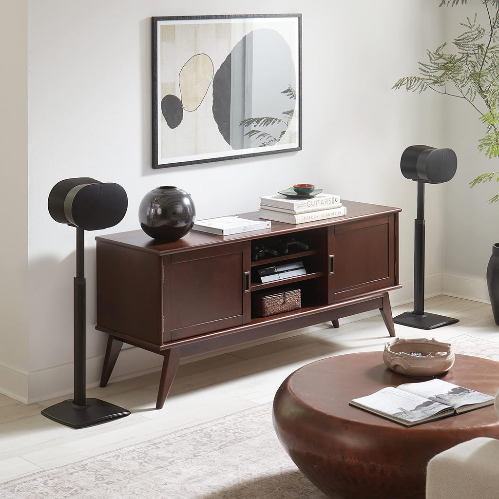 Sanus Height Adjustable Speaker Stands for Sonos Era 300™ - 17" Height Adjustment Sonos Stand Includes Carpet Spikes & Rubber Pads - Easy DIY Install Comes w/All Hardware - Black Pair