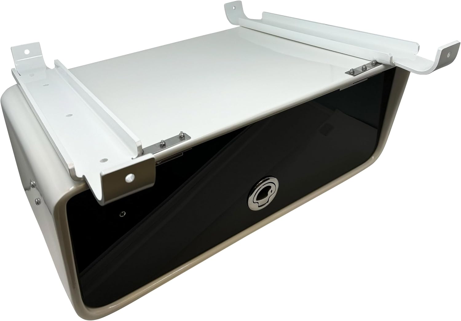 Fishmaster T-Top Electronic Box for Center Console Boats - Marine Grade, Water-Resistant Storage, Lock, Powder Coated White Mounting Brackets Included