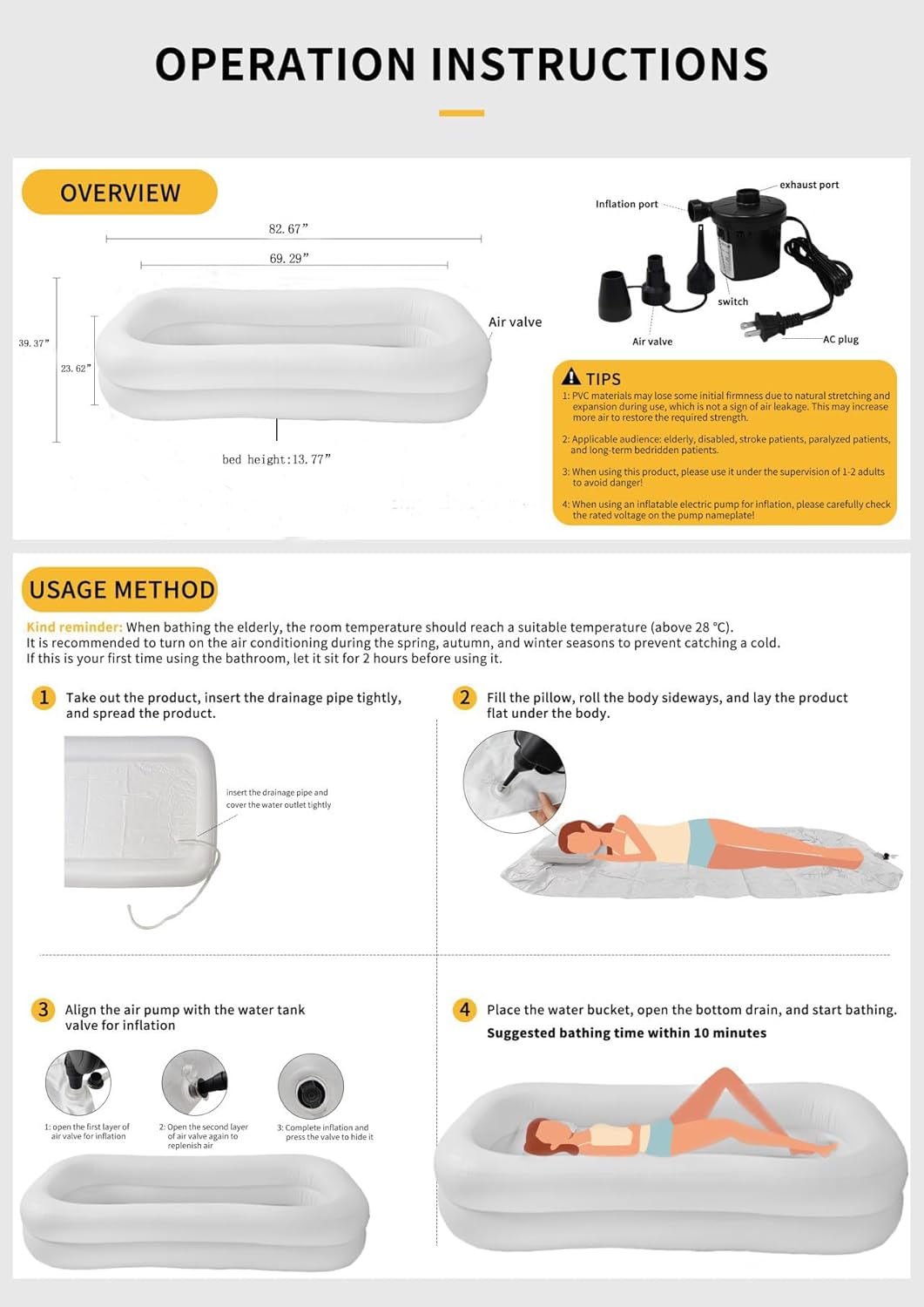 Medical Inflatable Bathtub,Inflatable Bed Bath,Medical PVC Bedside Shower Bathtub Kit,Bed Baths for the Disabled,Suitable for Disabled People, Elderly Pregnant Women, Etc