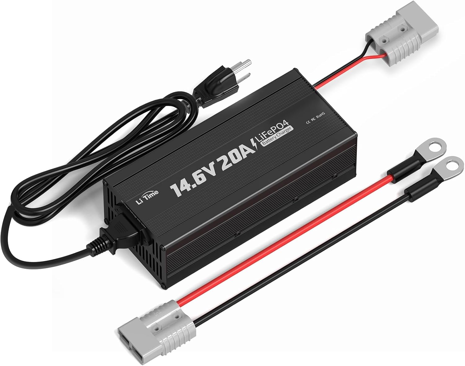 LiTime 12V 20A Lithium Battery Charger 14.6V LiFePO4 Battery Charger AC-DC Smart Charger with Anderson Connector LED Indicator for LiFePO4 Deep Cycle Batteries of RV, Homes, Off-grid and Solar Systems