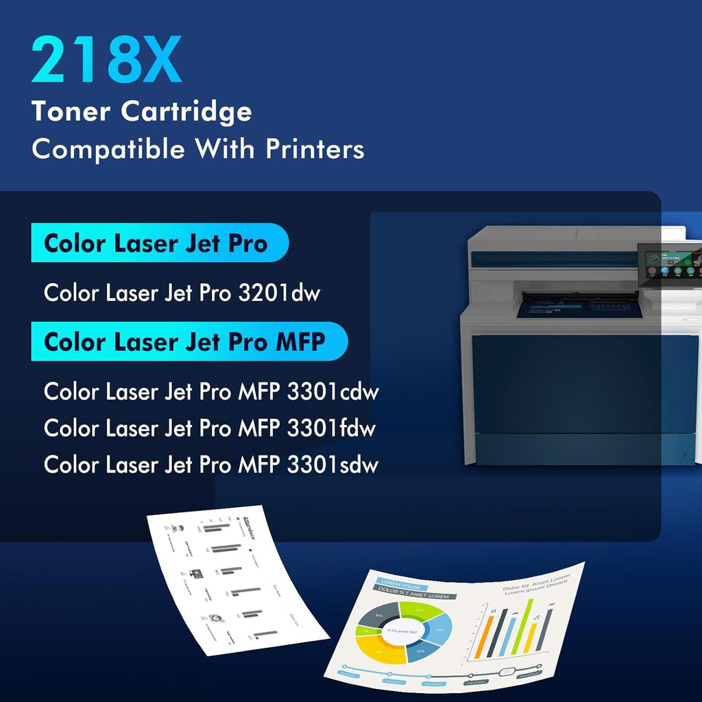 218X Toner Cartridges 4 Pack Pro MFP 3301fdw 3201dw Toner Compatible for 218X High Yield 218A for Color Laser Pro 3201dw MFP 3301 Series 3301fdw 3301sdw 3301cdw Printer Ink W2180X W2180A (with Chip)