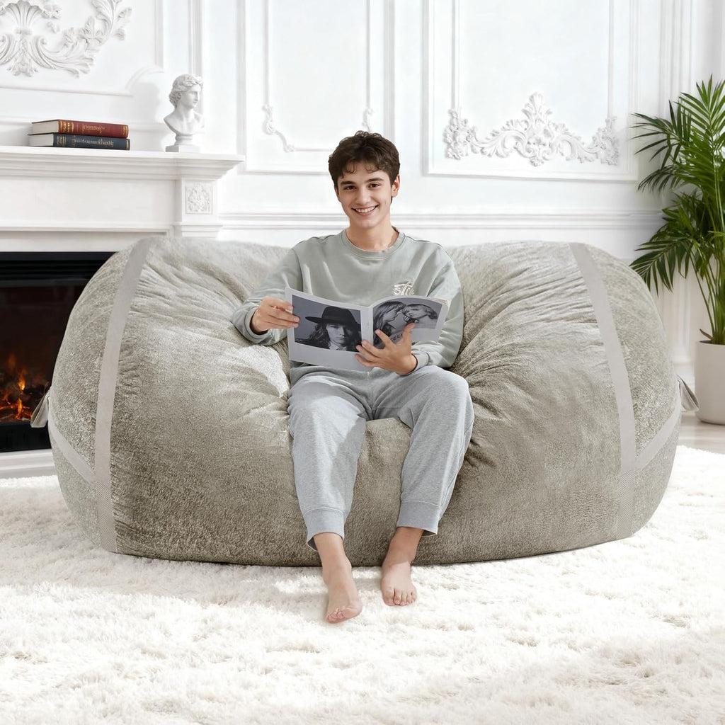 Homguava 5FT Bean Bag Chair Giant Bean Bag Chairs for Adults with Memory Foam Filled,Beanbag Chair with Soft Faux Fur Cover,Comfy Bean Bag Sofa Lounger for Living Room,Game Room,Bedroom