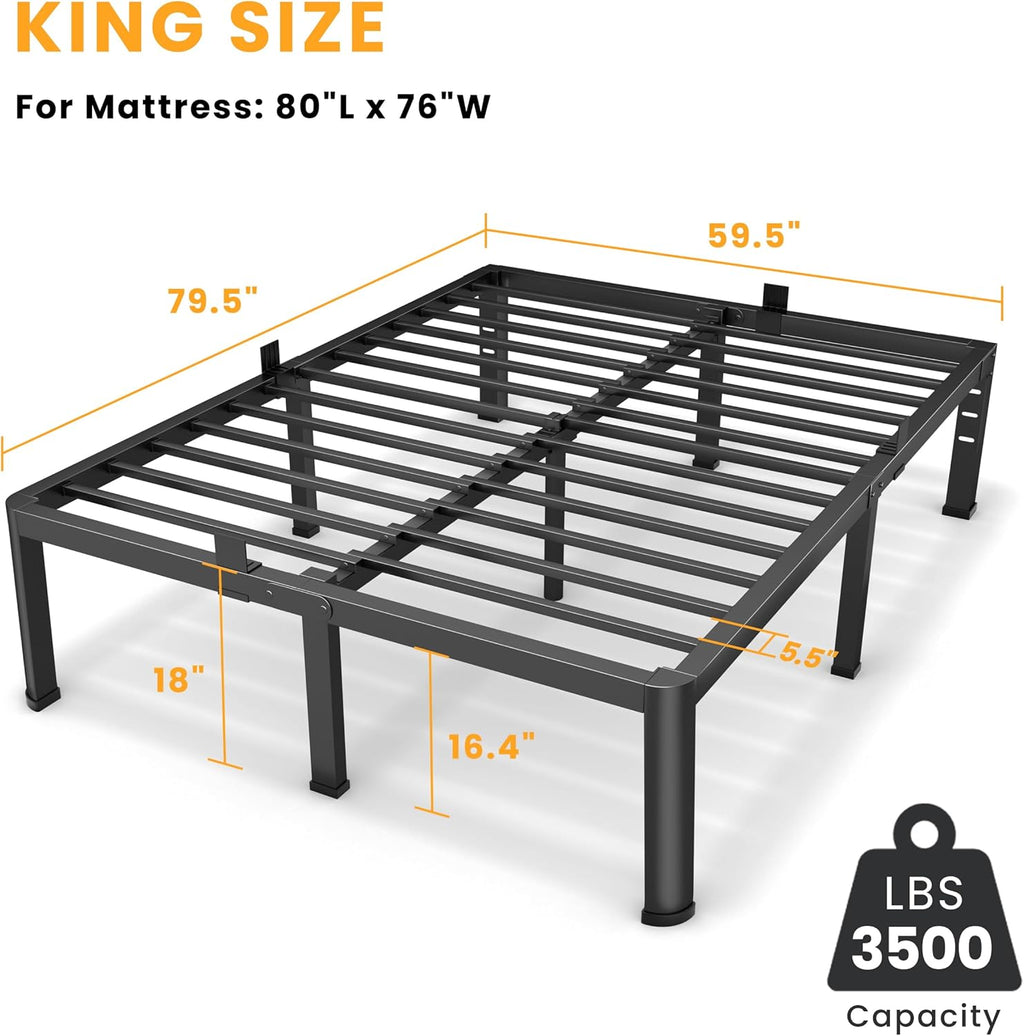 Superay 18 Inch King Size Metal Platform Bed Frame with Round Corners, Storage Space Under High Bed Frame-Heavy Duty Steel Slats Support, Noise Free - Easy Assembly - No Box Spring Needed