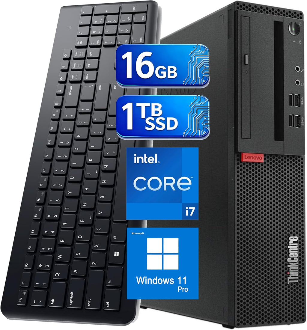 Lenovo ThinkCentre SFF Desktop M710s PC Win11, Intel Core i7-6700, 16GB RAM, 1TB SSD, Keyboard & Mouse (Renewed)