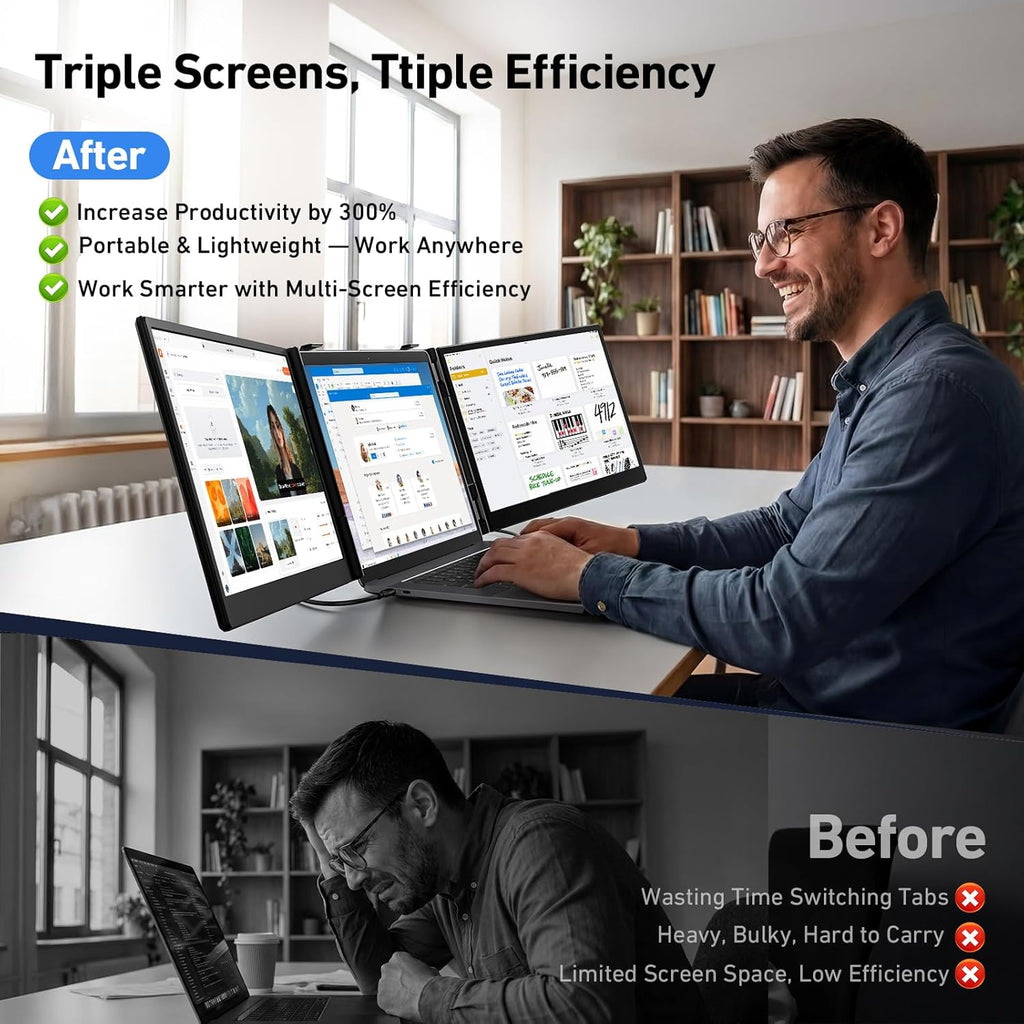 Vixtan 14" Triple Laptop Screen Extender, 3.0 lbs Lightweight FHD IPS Portable Monitor for Laptop, USB-C Plug & Play Multi Screen Attachment for 13-17.3" laptops with Windows/Mac/Chrome