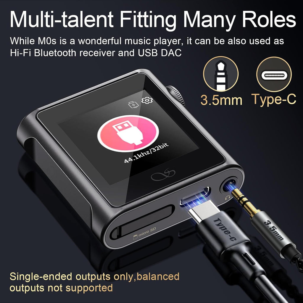 SHANLING M0s Portable MP3 Player Hi-Res Audio Players, 1.54" Touch Screen Hi-Fi MP3 Player with Bluetooth 5.0 LDAC, USB DAC/Amp, Up to 10 Hours Playback – Titanium