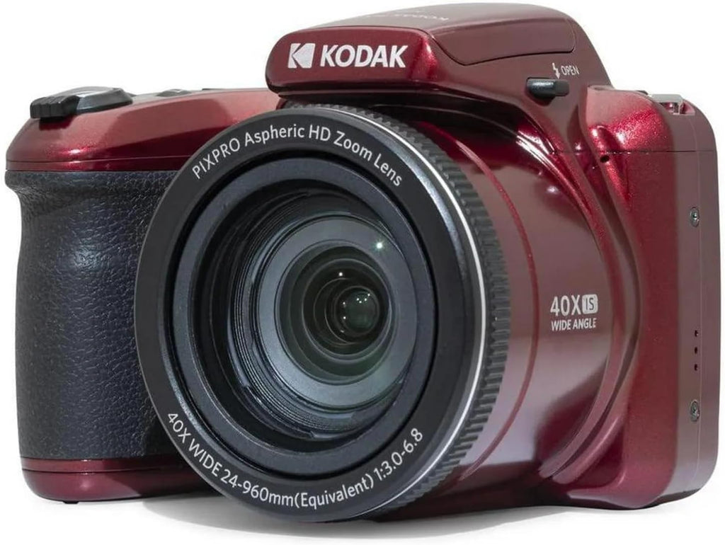 Kodak Pixpro AZ405 Digital Camera (AZ405RD) Bundle Including: 64 GB Memory Card, Rechargeable Batteries, Case, Neck Strap, Lens Caps, Full Cleaning Kit, Card Reader, Card Wallet, USB Cable, Cap Keeper