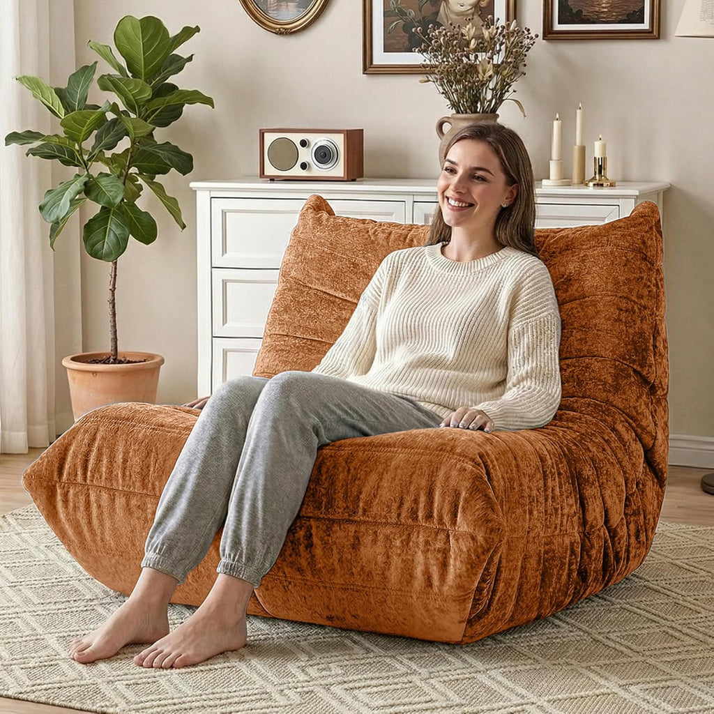 HABUTWAY Bean Bag Chair, Giant Bean Bag Chairs for Adults, Bean Bag Sofa with Filler Faux Fur, Memory Foam Bean Bag Couches Fireside Lazy Sofa for Living Room, Bedroom, Office (Brown)