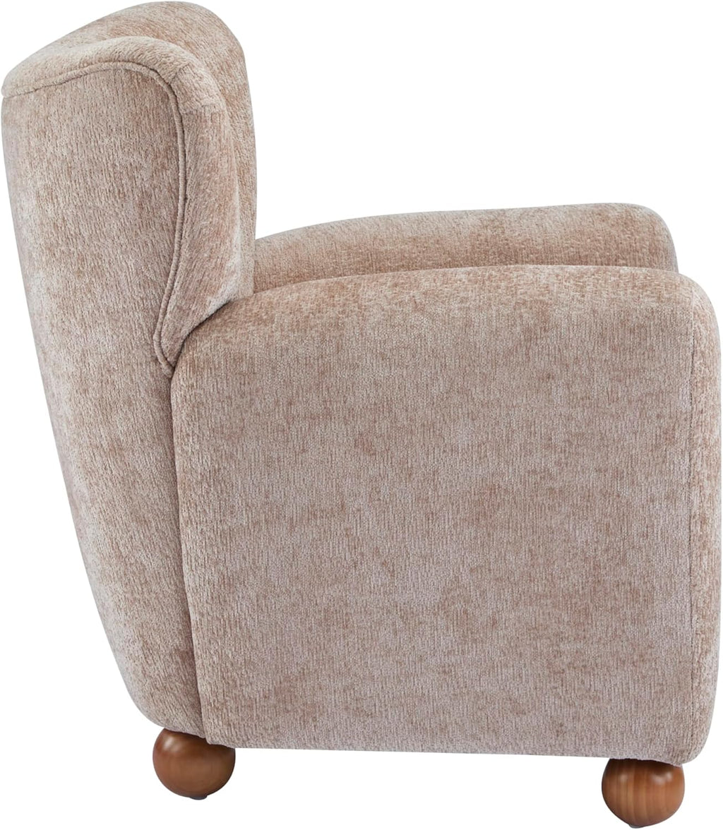 Christopher Knight Home Lindy Wingback Accent Chair, Upholstered Armchair with Rounded Wooden Legs, Curved Backrest Single Sofa, Soft Cushion Seating, Comfy Lounge Chair for Living Room, Beige Brown