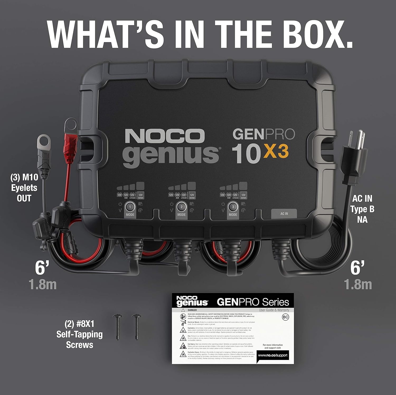 NOCO Genius GENPRO10X3, 3-Bank, 30A (10A/Bank) Smart Marine Battery Charger, 12V Waterproof Onboard Boat Charger, Battery Maintainer and Desulfator for AGM, Lithium (LiFePO4) and Deep-Cycle Batteries