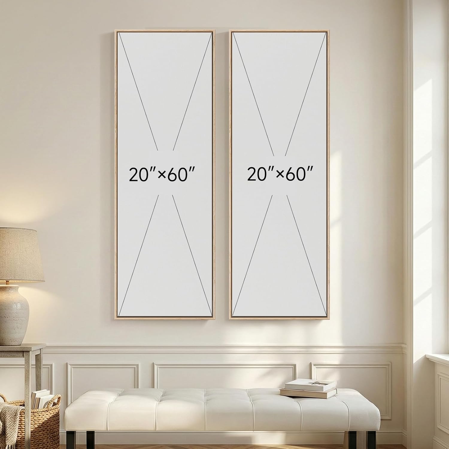 Long Narrow Framed Neutral Abstract Vertical Wall Art, 2 Piece Modern Canvas Prints Paintings Artwork for Walls, Tall Beige Cream Minimalist Pictures for Living Room Bedroom Hallway Entryway Wall Decor