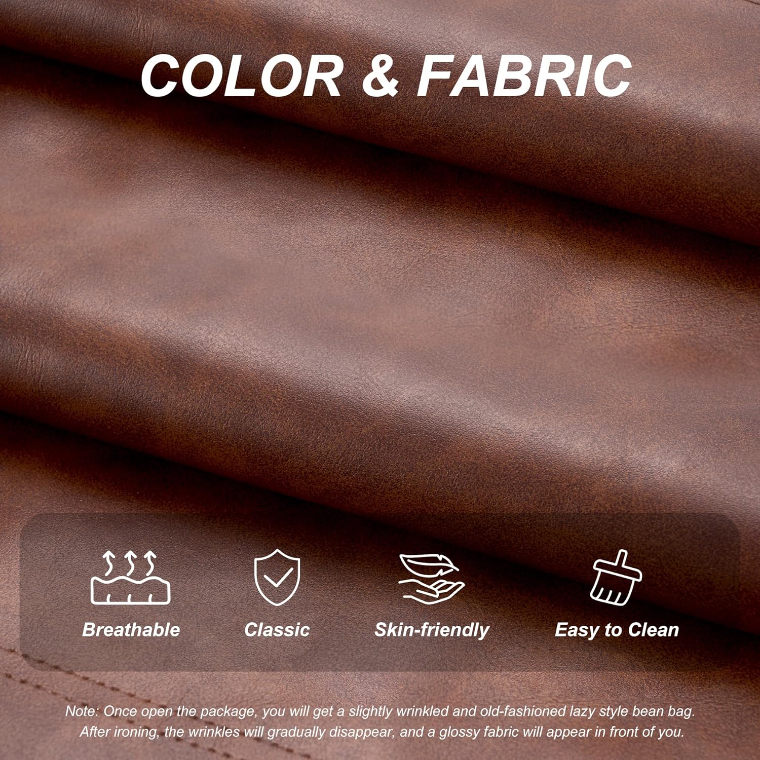 Hobestluk Giant Bean Bag Chair Lazy Floor Sofa, Memory Foam Fireside Sofa for Adults, Big Beanbag Faux Leather Armless Chair for Living Room Bedroom Dorm Office (Brown, Single)
