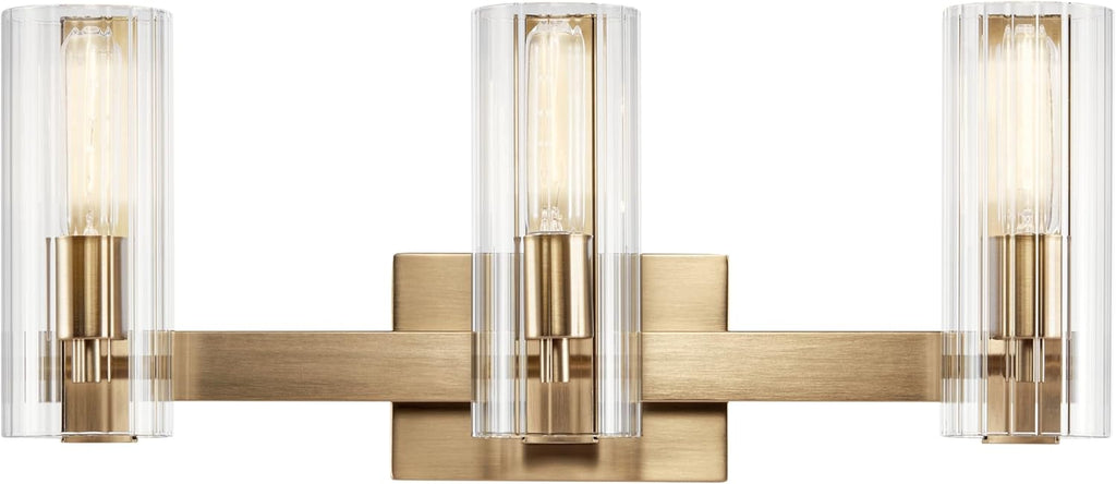 Kichler Jemsa 3-Light Bathroom Vanity Light Fixture with Clear Fluted Glass in Champagne Bronze for Modern Bathroom or Powder Room Wall Lighting (9.75 x 22.75 in), 55168CPZ