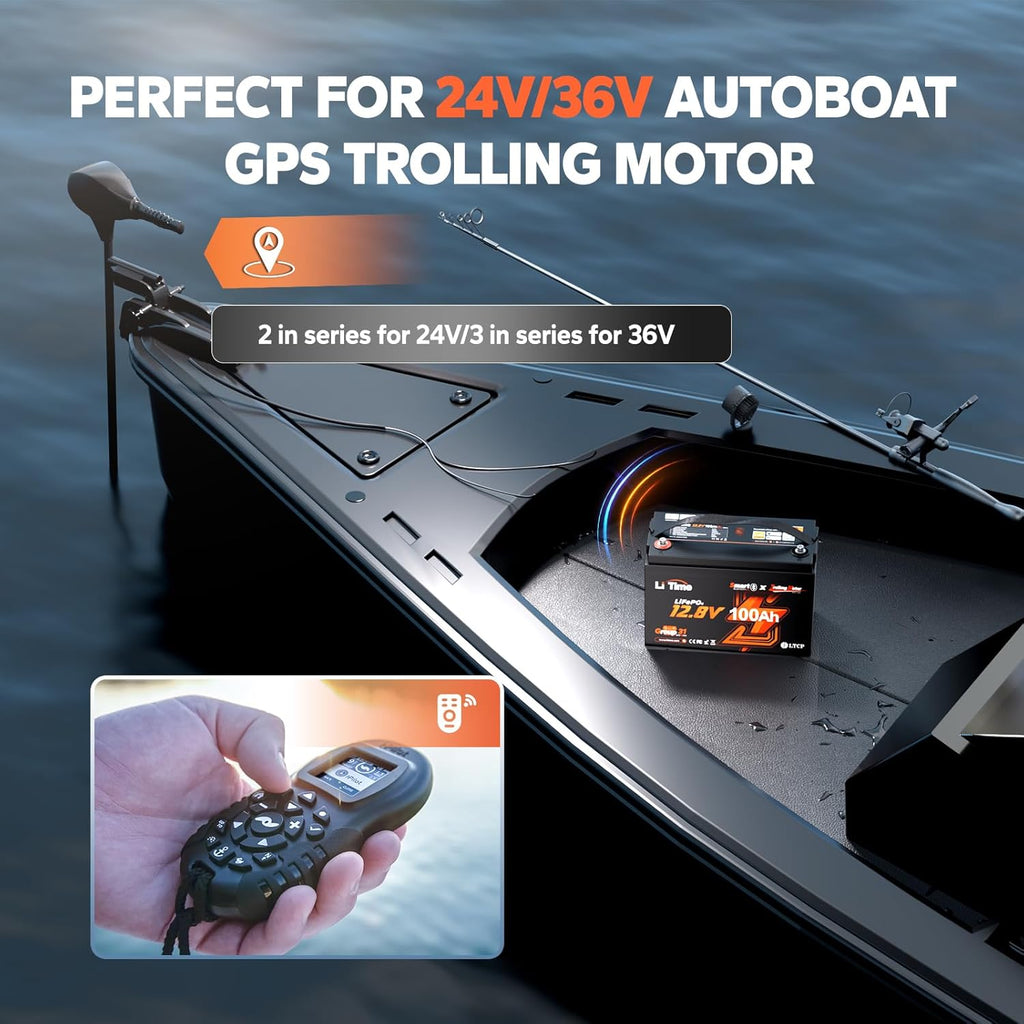 Litime 12V 100Ah Trolling Motors LiFePO4 Battery (Group 31), 12 Volt Bluetooth Lithium Batteries, Max. 15000 Deep Cycle (at 60% DOD), 100A BMS, Low-Temp Protection for Marine, Boat, Yacht, RV, Solar