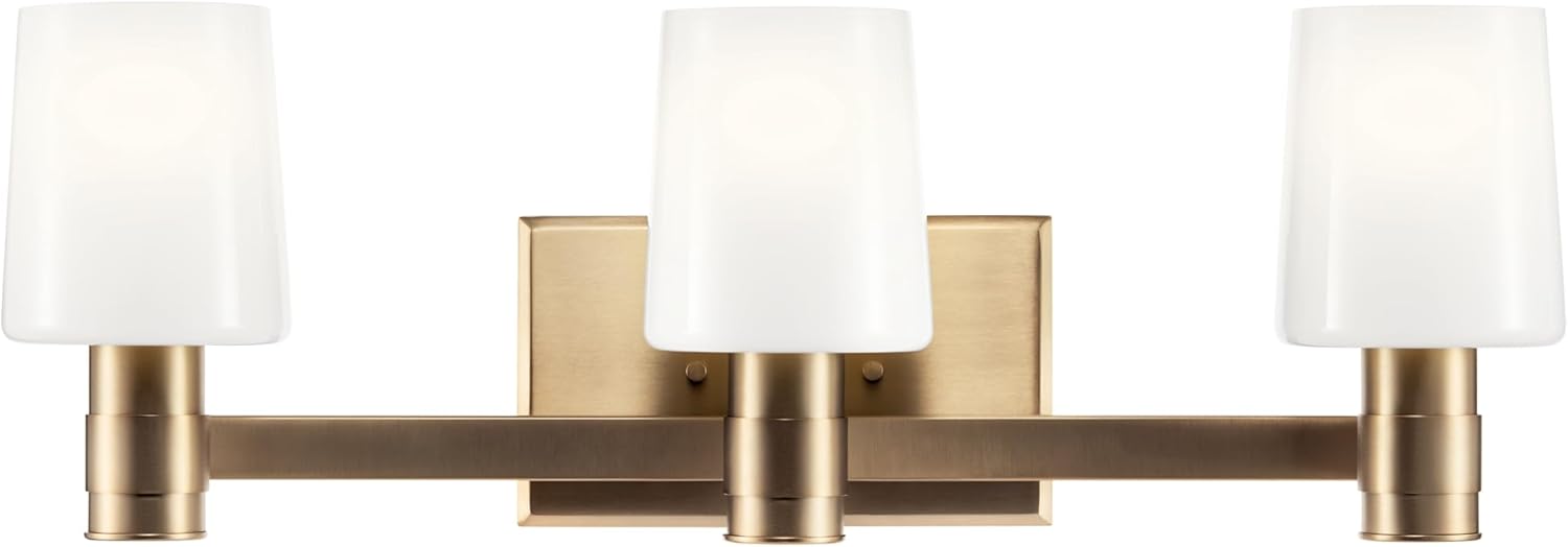 Kichler Adani 3-Light Vanity Light Fixture, Modern Bathroom Vanity Lighting with Opal Glass in Champagne Bronze for Bathroom or Powder Room Wall Mount (8.25" x 24"), 55176CPZ