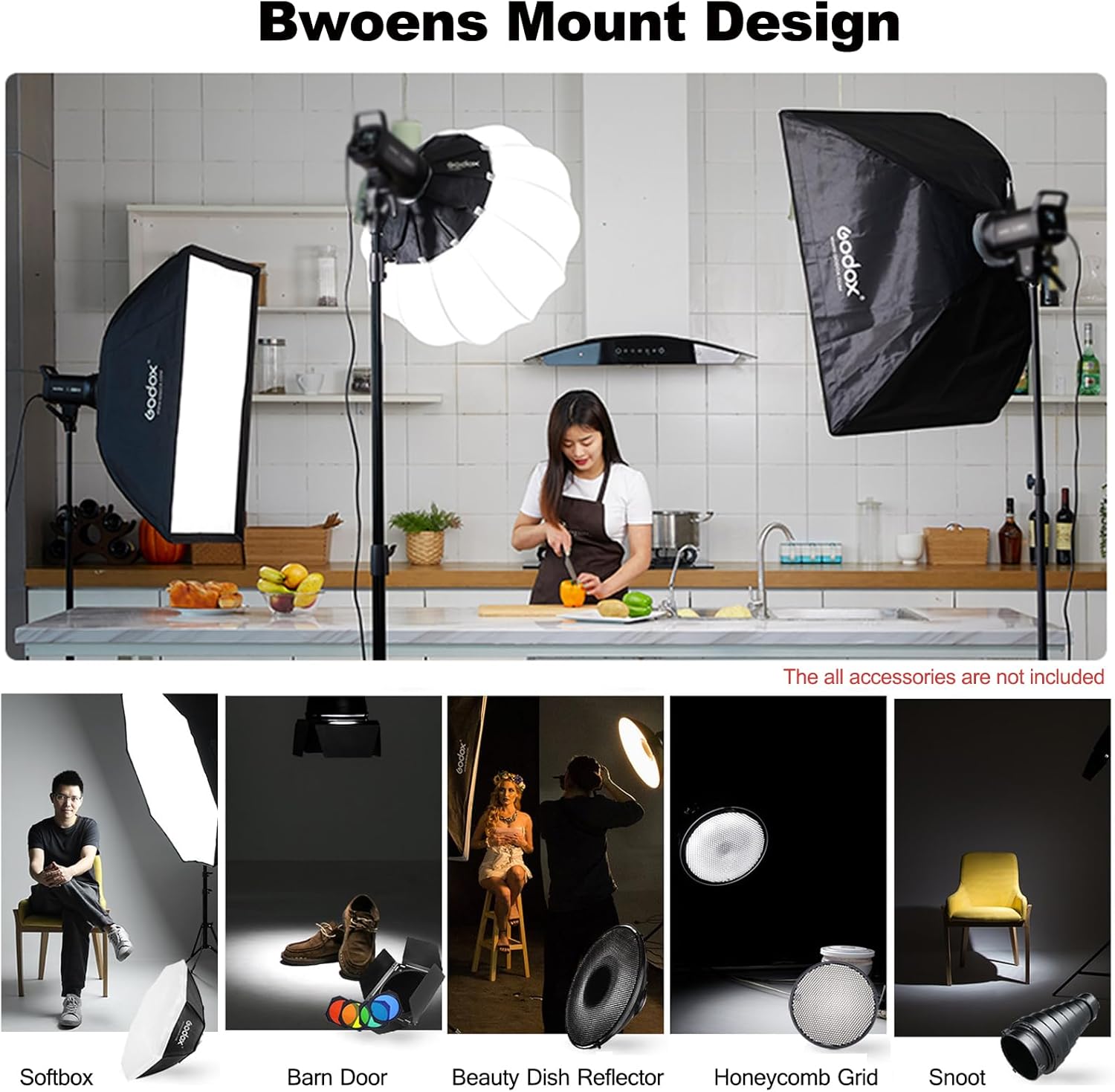 2pcs Godox DP400IIIV Studio Flash Kit for Photography,400Ws Strobe Professional Lighting with Tripod Stands,Bowens Mount Softbox,Umbrella Reflector,Carry Bag for Portrait Product Wedding Shooting