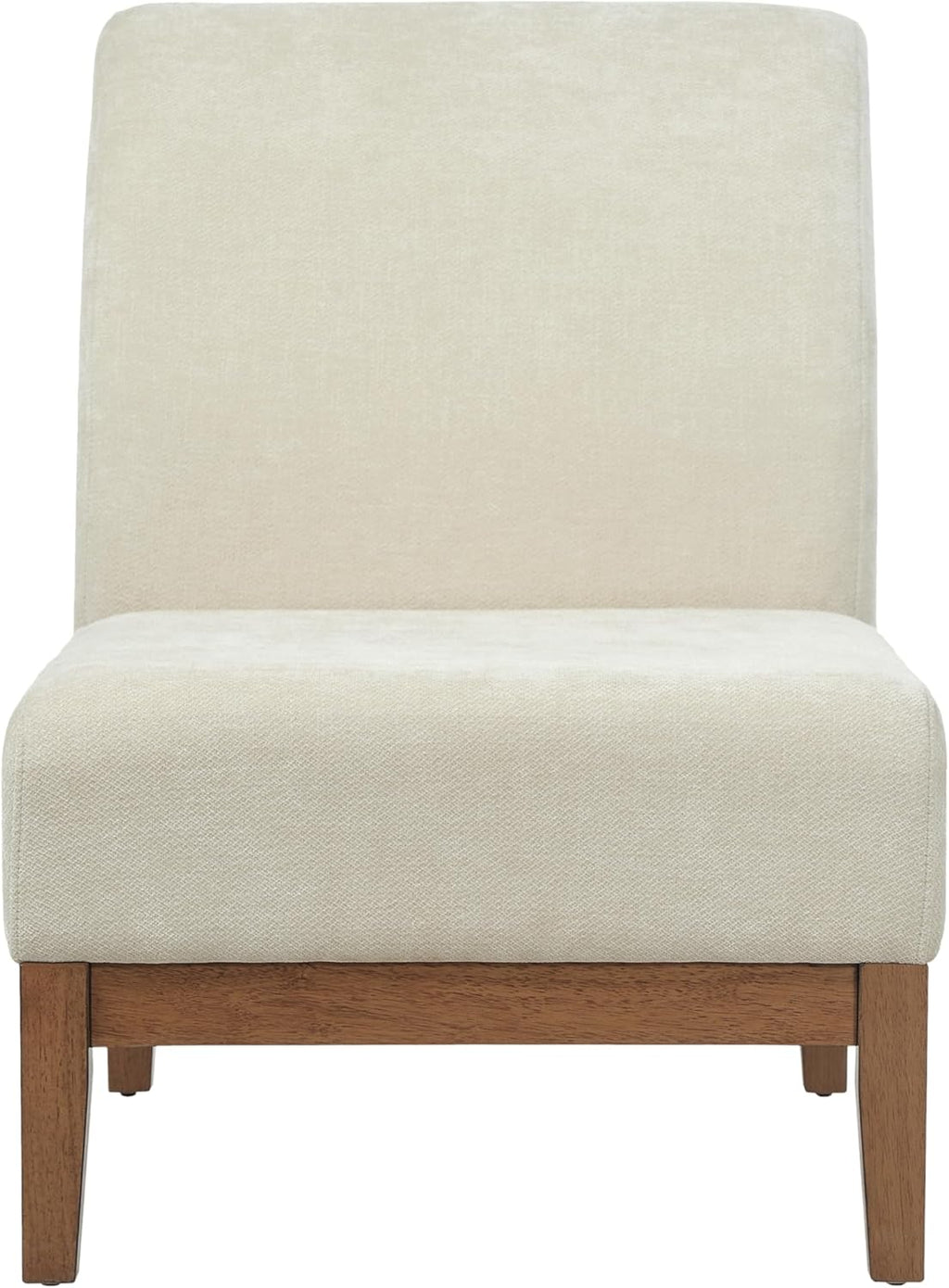 Christopher Knight Home Lynnex Modern Accent Chair for Living Room, Fabric Upholstered Single Lounge Sofa Chair with Wooden Frame, Comfy Reading Chair for Bedroom, Lounge Armless Chair, Beige+Walnut