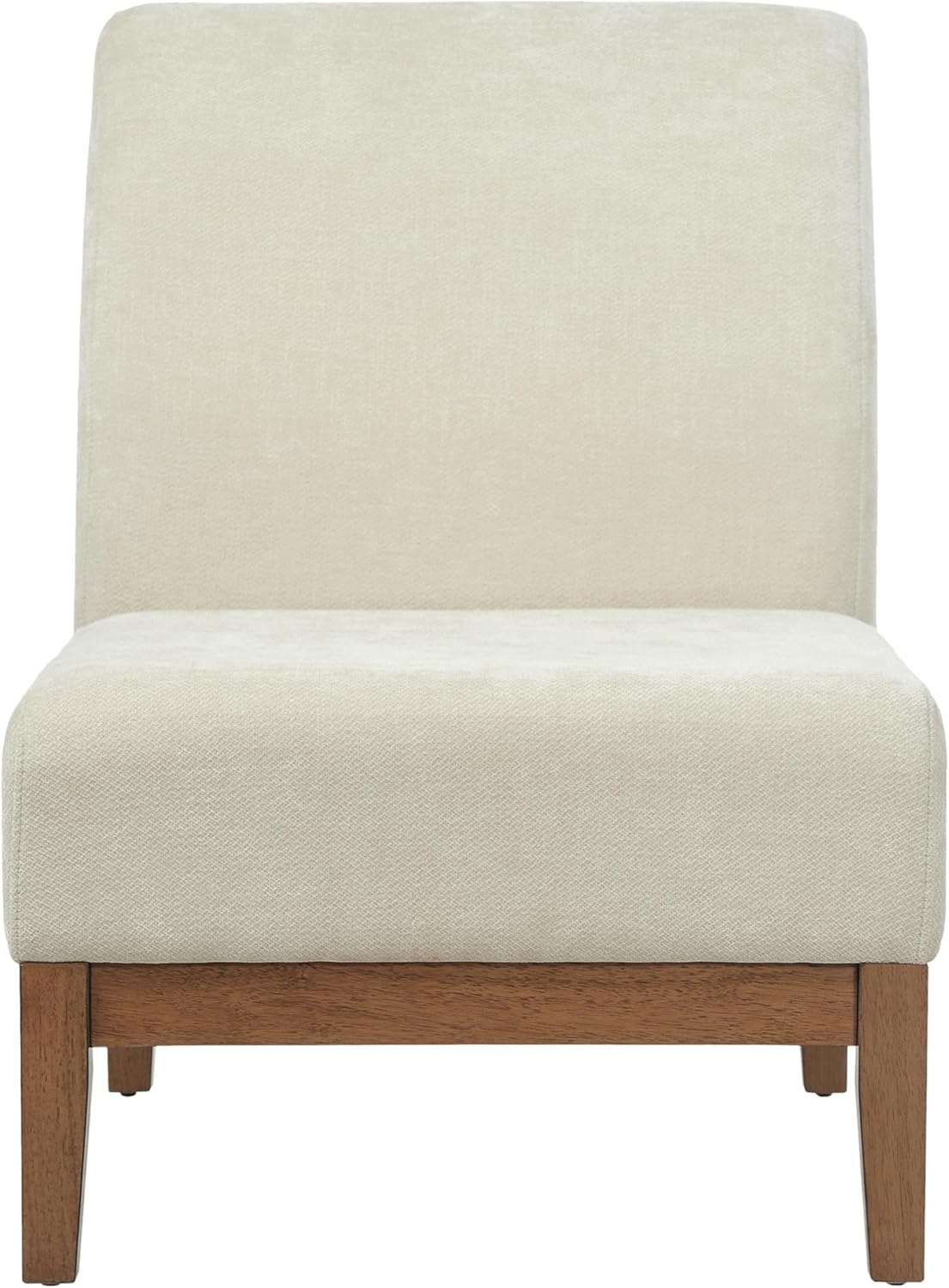 Christopher Knight Home Lynnex Modern Accent Chair for Living Room, Fabric Upholstered Single Lounge Sofa Chair with Wooden Frame, Comfy Reading Chair for Bedroom, Lounge Armless Chair, Beige+Walnut