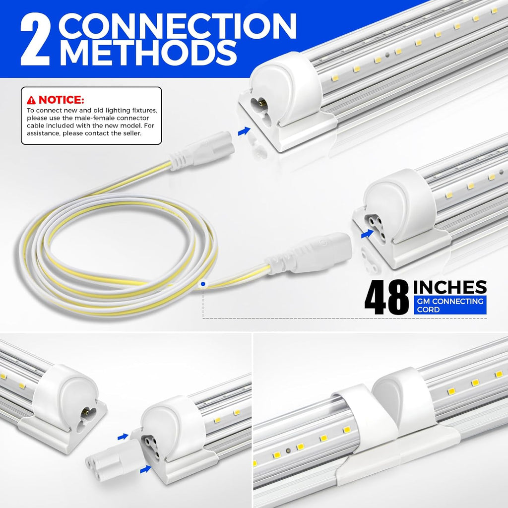 Barrina LED Shop Lights 4FT, 40W 5500LM 5000K Daylight White, T8 LED Garage Lights, V Shape, Clear Cover, High Output Tube, Linkable 4 Foot LED Strip Light for Workshop, Warehouse with Plug, 10 Packs