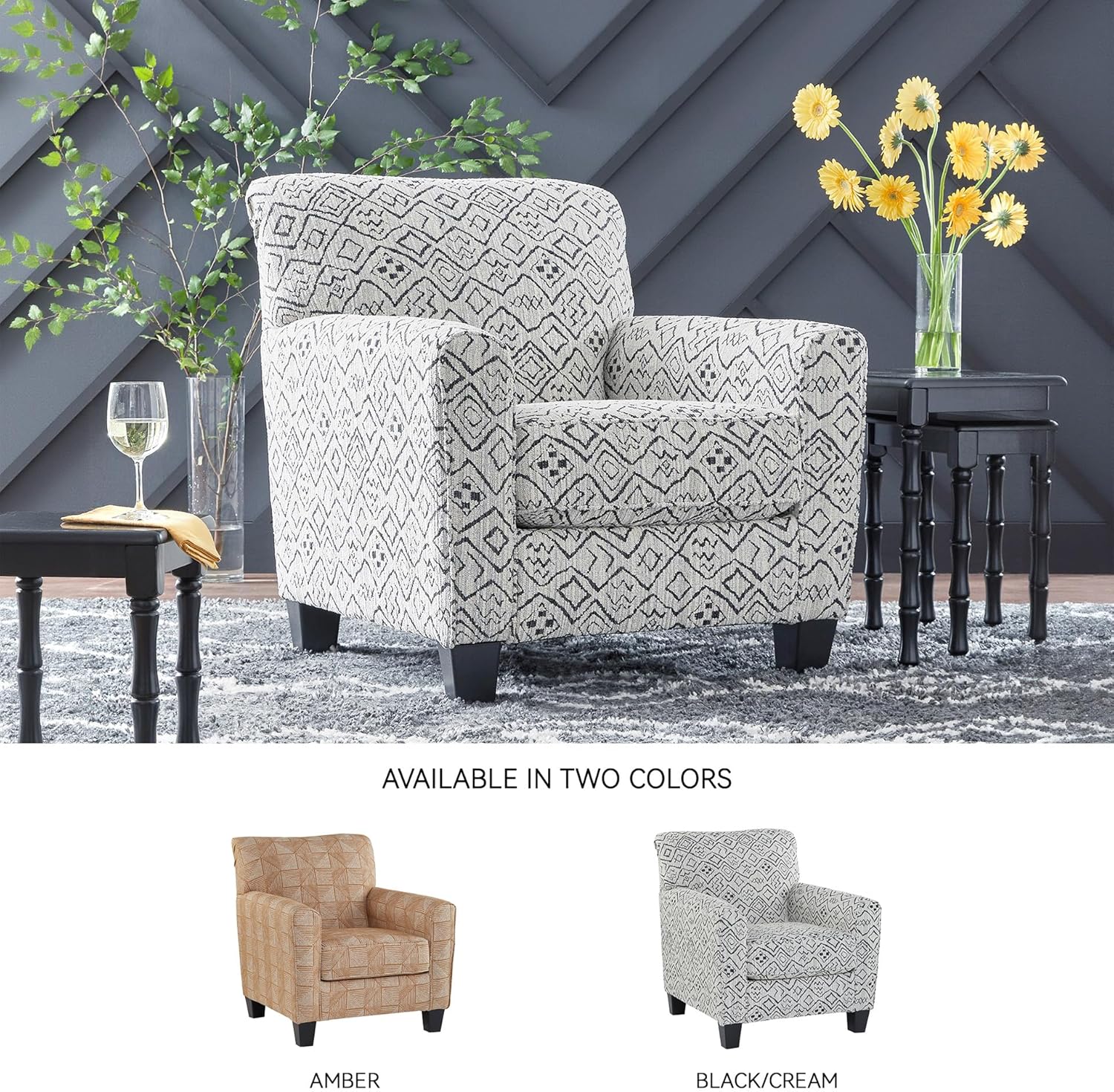 Signature Design By Ashley Hayesdale Modern Accent Chair with Removable Cushions and Tapered Legs, Black & Gray