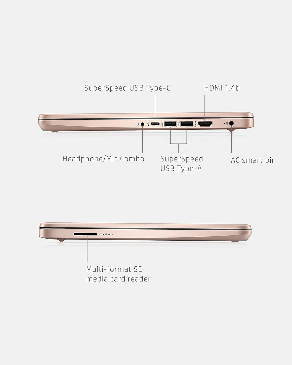 HP 14-dq0030nr 14 Laptop, Intel Celeron N4020, 4 GB RAM, 64 GB Storage, 14-inch Micro-edge HD Display, Windows 11 Home, Thin & Portable, 4K Graphics, One Year of Microsoft 365 (2021, Pale Rose Gold)