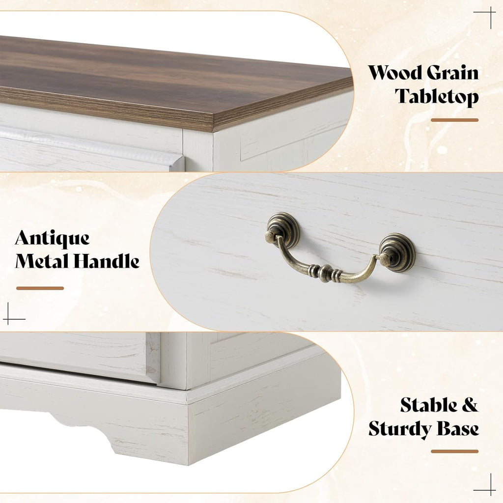 AMERLIFE Farmhouse 4 Pieces Bedroom Sets Includes 7 Drawers Dresser, 6 Dressers Organizer, Two Nightstands with Charging Station, White