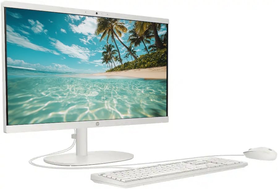 HP 21.5" FHD All-in-One Desktop Computer, 8GB RAM 128GB UFS, Quad-Core Intel N100 Processor, Keyboard & Mouse Included, PLUSERA 8-in-1 Hub, Windows 11 Home, White