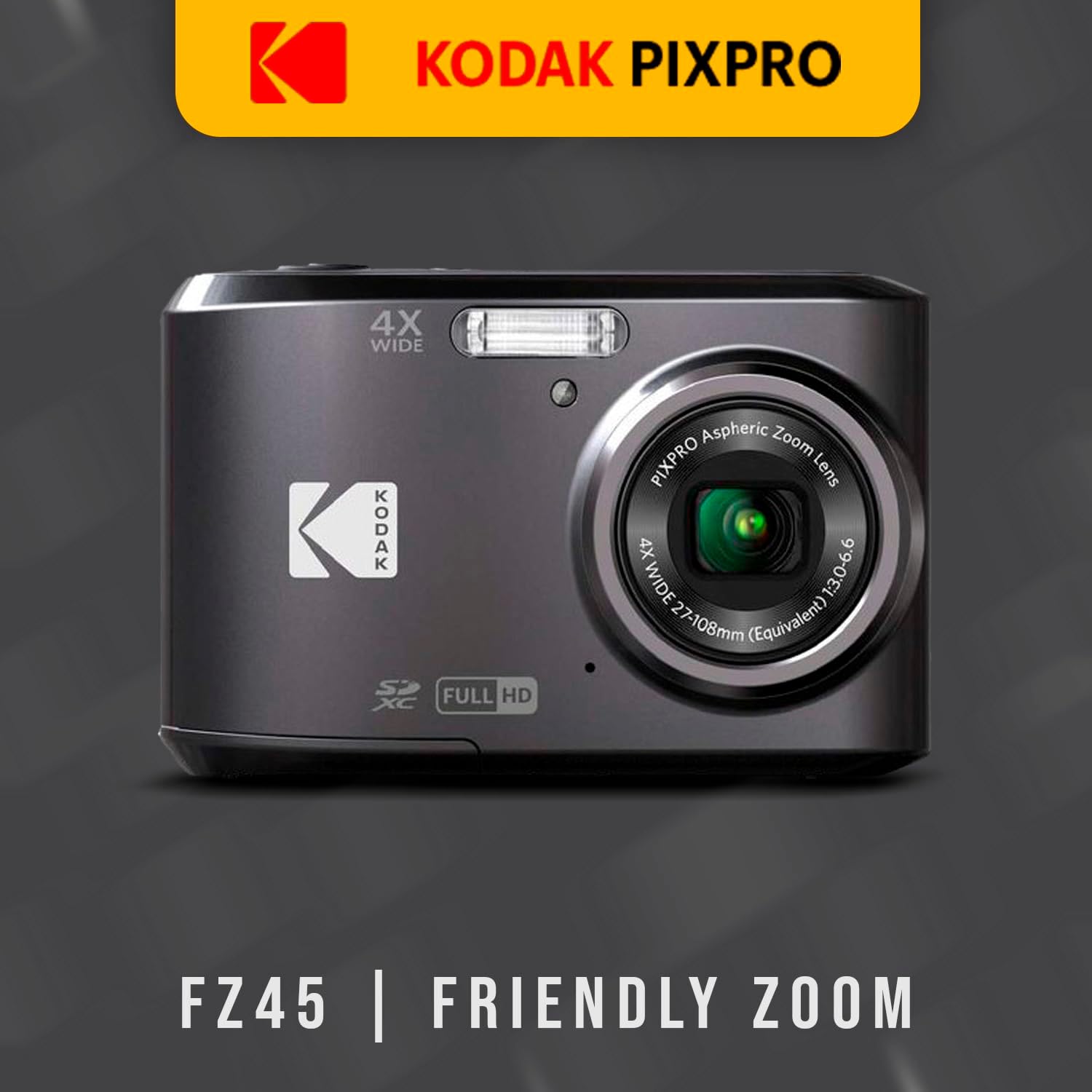Kodak PIXPRO FZ45 Digital Camera (Black) Bundle with 32GB Class 10 UHS-I U1 SDHC Memory Card and AA High-Performance Alkaline Batteries (4-Pack) (3 Items)