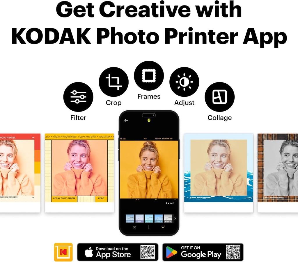KODAK Mini Shot 3 Retro 3x3” Instant Digital Camera & Photo Printer, 98 Sheets, 2-in-1 Portable Print Camera, Bluetooth Smartphone Printer for iOS & Android, 4PASS Dye Sublimation, White