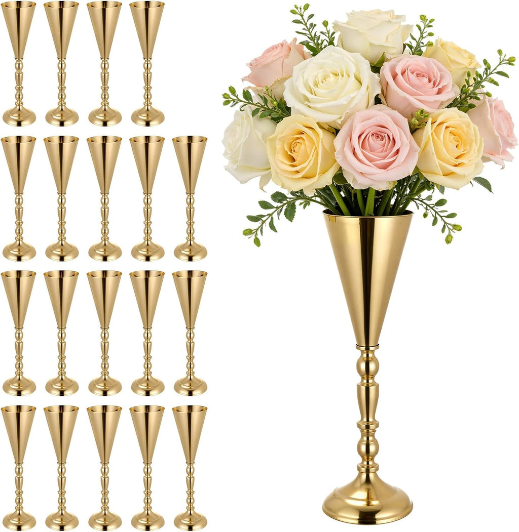 VEVOR 20 PCS Wedding Flower Vase, 16.9 in Tall Trumpet Flower Table Centerpieces, Banquet Vases Easy Installation, Electroplated Versatile Arrangement Stand for Party Events Home Decor Reception, Gold