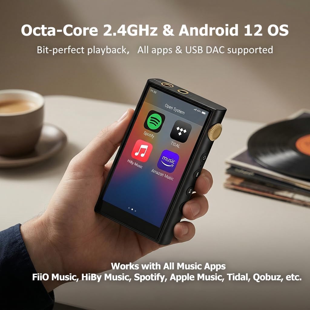 Hi-Res Music Player MP3 with Android - Dual ESS9018Q2M DAC Chips, 13H Playtime Bluetooth 5.2 WiFi USB Digital Audio Player, 4.4mm Balanced Output, Supports ISO/DTS/DSD512