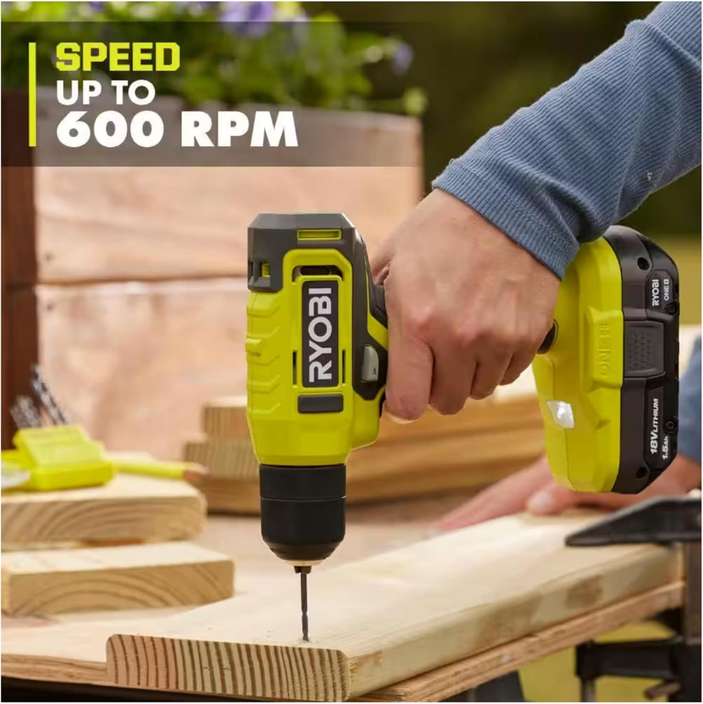 Cordless Drill Set Bundle with Ryobi 18V ONE+ Drill Driver, 3/8 Inch Chuck, 40 Piece Drill Bit Set, 1.5 Ah 18-Volt Lithium-ion Battery, 18-Volt Charger and Buho 16 Inch Tool Bag(PDD209KAR2038BUHO01)