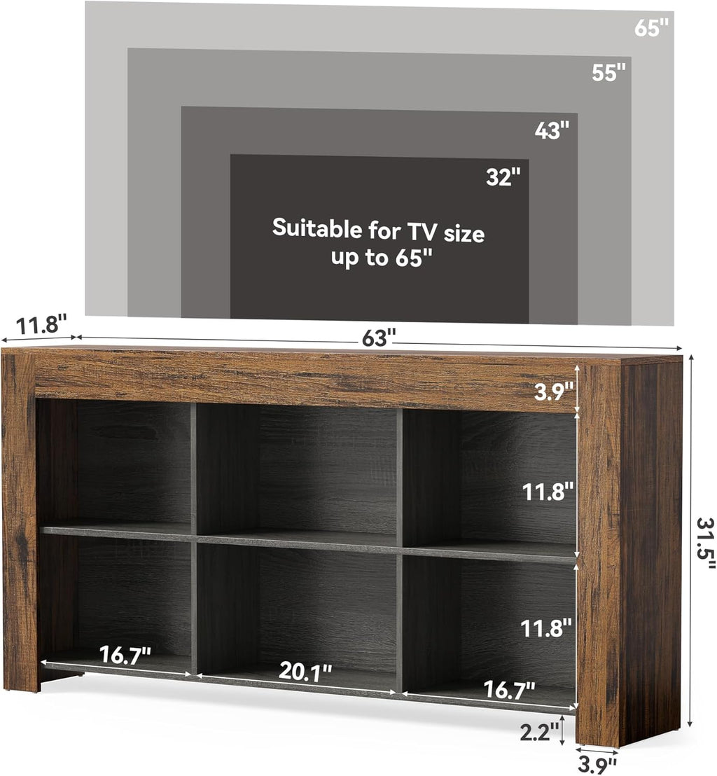 LITTLE TREE TV Stand with Storage, 63-Inch Entertainment Center with Shelves, Modern Media Console for Television up to 65" for Living Room, Bedroom, Brown + Black
