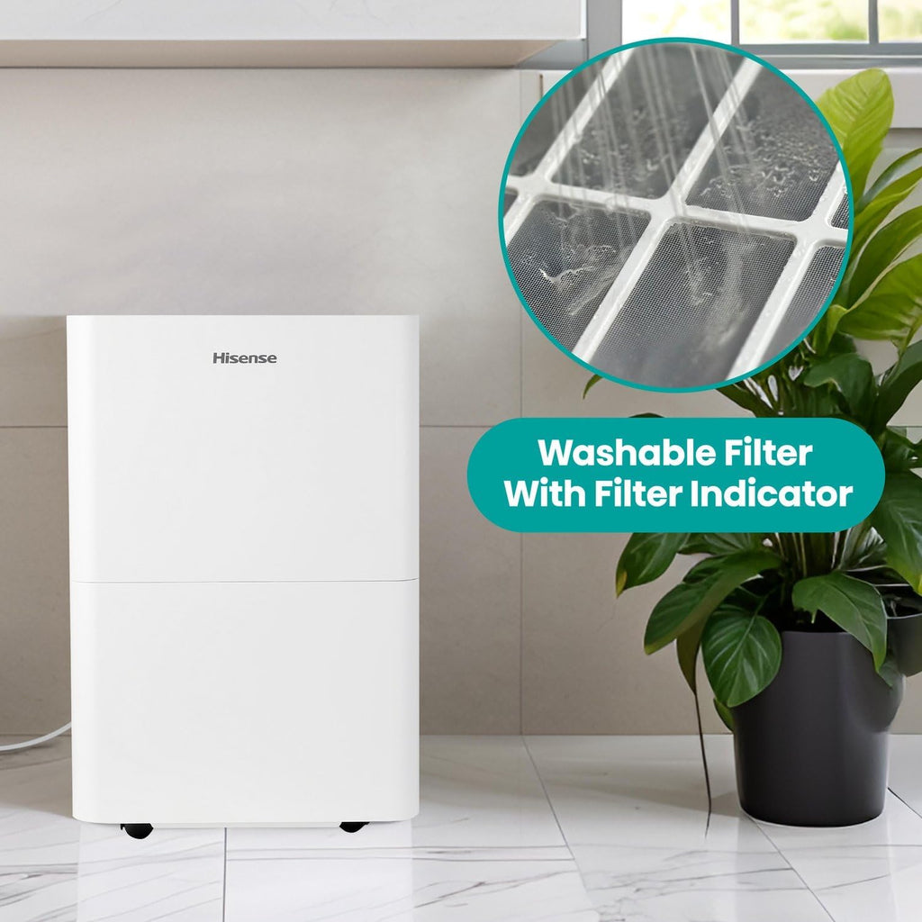 Hisense 35 Pint Compact Portable Dehumidifier with Slide-Out Bucket, Energy Efficient Quiet Humidity Absorber for Bathroom Bedroom Garage Attic Home Crawl Space, 3000 Sq. Ft.