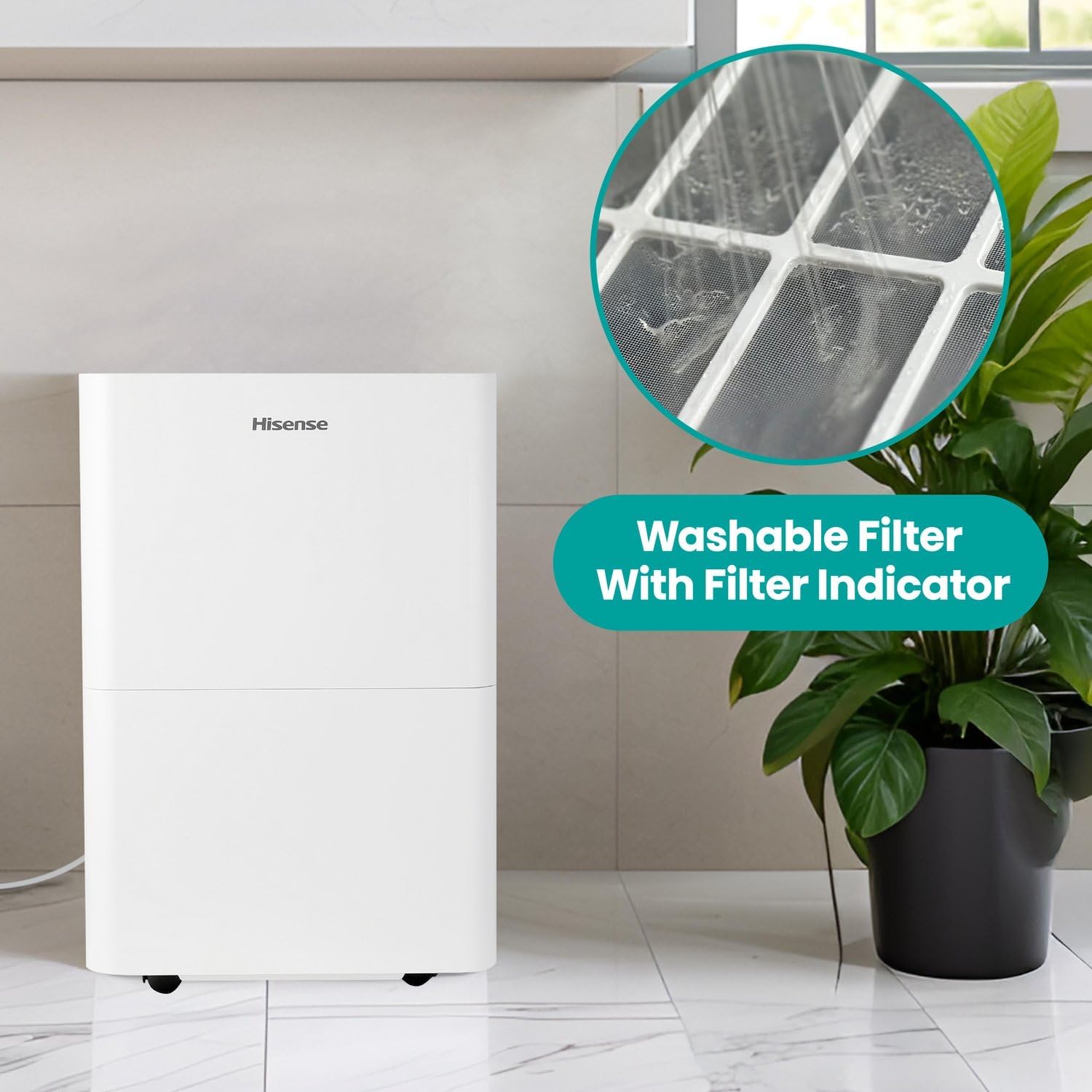 Hisense 35 Pint Compact Portable Dehumidifier with Slide-Out Bucket, Energy Efficient Quiet Humidity Absorber for Bathroom Bedroom Garage Attic Home Crawl Space, 3000 Sq. Ft.