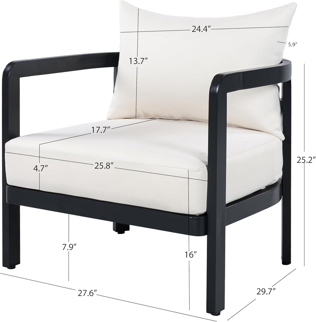 Christopher Knight Home Lulala Aluminum Lounge Chair Outdoor with Removable Cushion, Metal Frame Patio Accent Chair, Patio Garden Comfy Reading Chair, Beige+Black