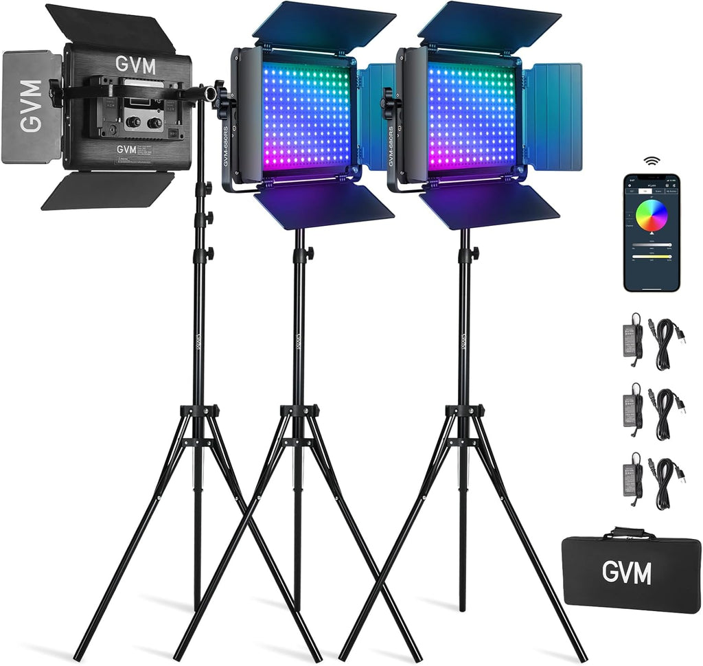 GVM RGB LED Video Light Kit, Dimmable Photography Lighting with APP Control, 680RS 50W 3 Packs Led Panel Light for YouTube Studio, Video Shooting, Gaming, Streaming, Zoom, Broadcasting, Conference