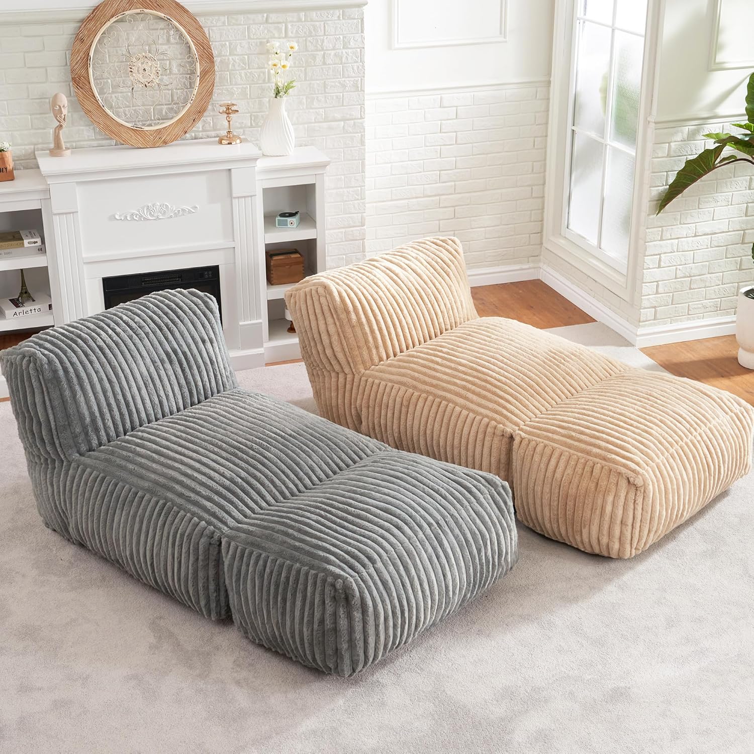 Hobestluk Big Bean Bag Lounger Chairs Large Beanbag Chair for Adults Bean Bag Sofa with Memory Foam Filled for Living Room, Bedroom or Balcony (Stripe Grey)