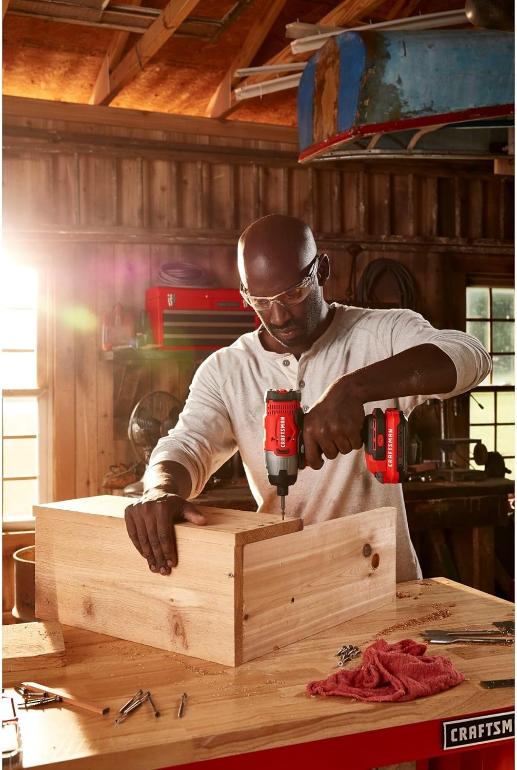 CRAFTSMAN V20 MAX Cordless Drill Driver and Impact Driver Set, Power Tool Set with 2 Batteries and Charger, LED Work Light, 2 Bits, Bag (CMCK200C2)