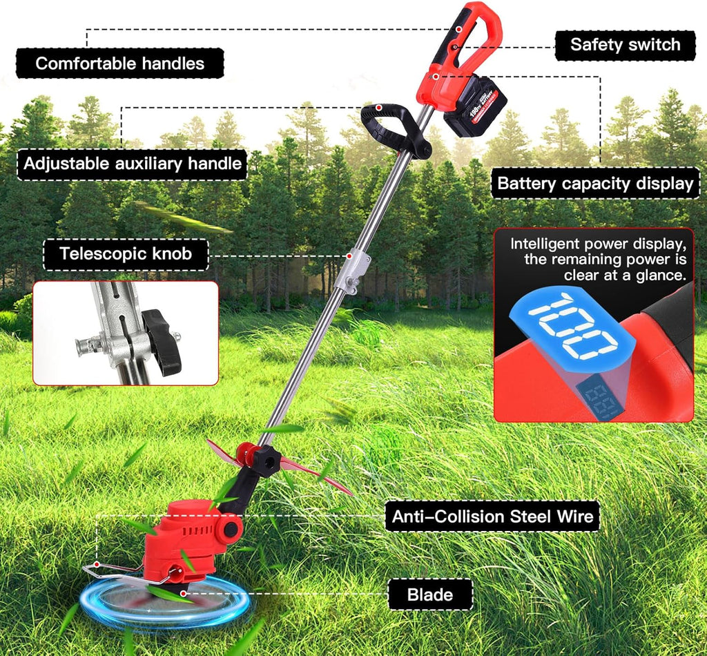 Cordless 2-in-1 Tiller & Weed Whacker Combo, 800W Brushless Motor, 12"x9" Rototiller, 8" Trimmer, 2x21v 6.0Ah Battery, Electric Weed Eater & Garden Tiller, Perfect for Lawn Care & Gardening Tools
