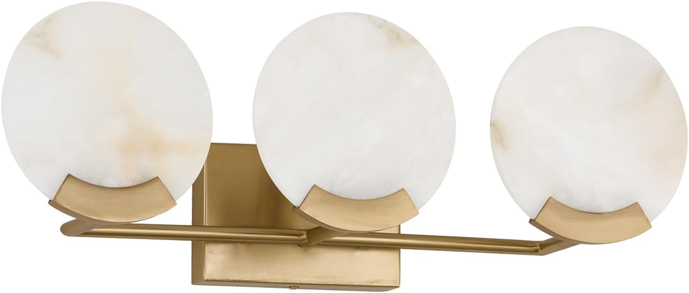 Capital Lighting 154631AD Oriya Modern Natural Alabaster Stone Bathroom Vanity Light, 3-Light 180 Total Watts, 8" H x 24" W, Aged Brass