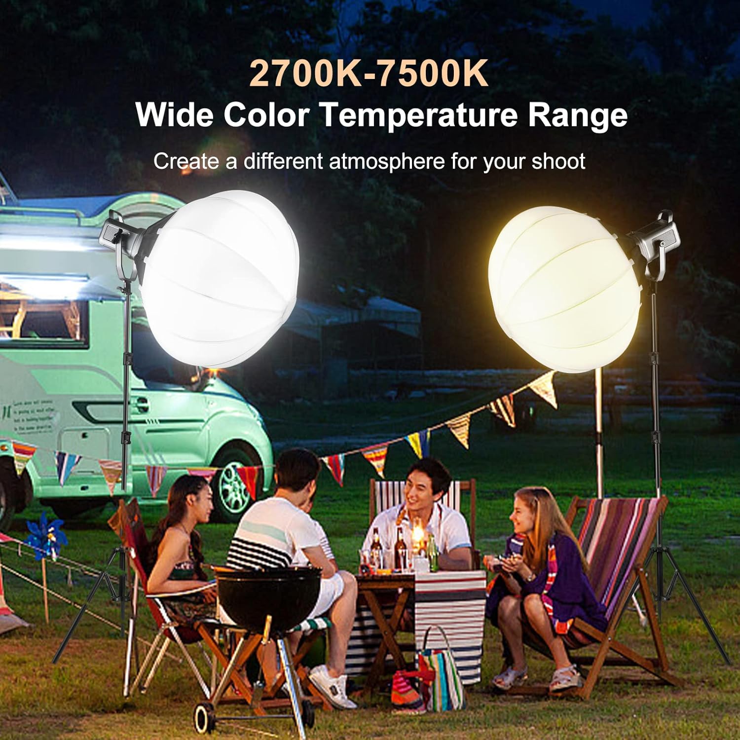 GVM 150W Video Light Kit, 2700K-7500K Continuous Lighting for Photography with Lantern Softbox&Stand, Bi-Color Studio Light Kit with Bluetooth Control, CRI 97+ 8 Scene Lights for Live Streaming White